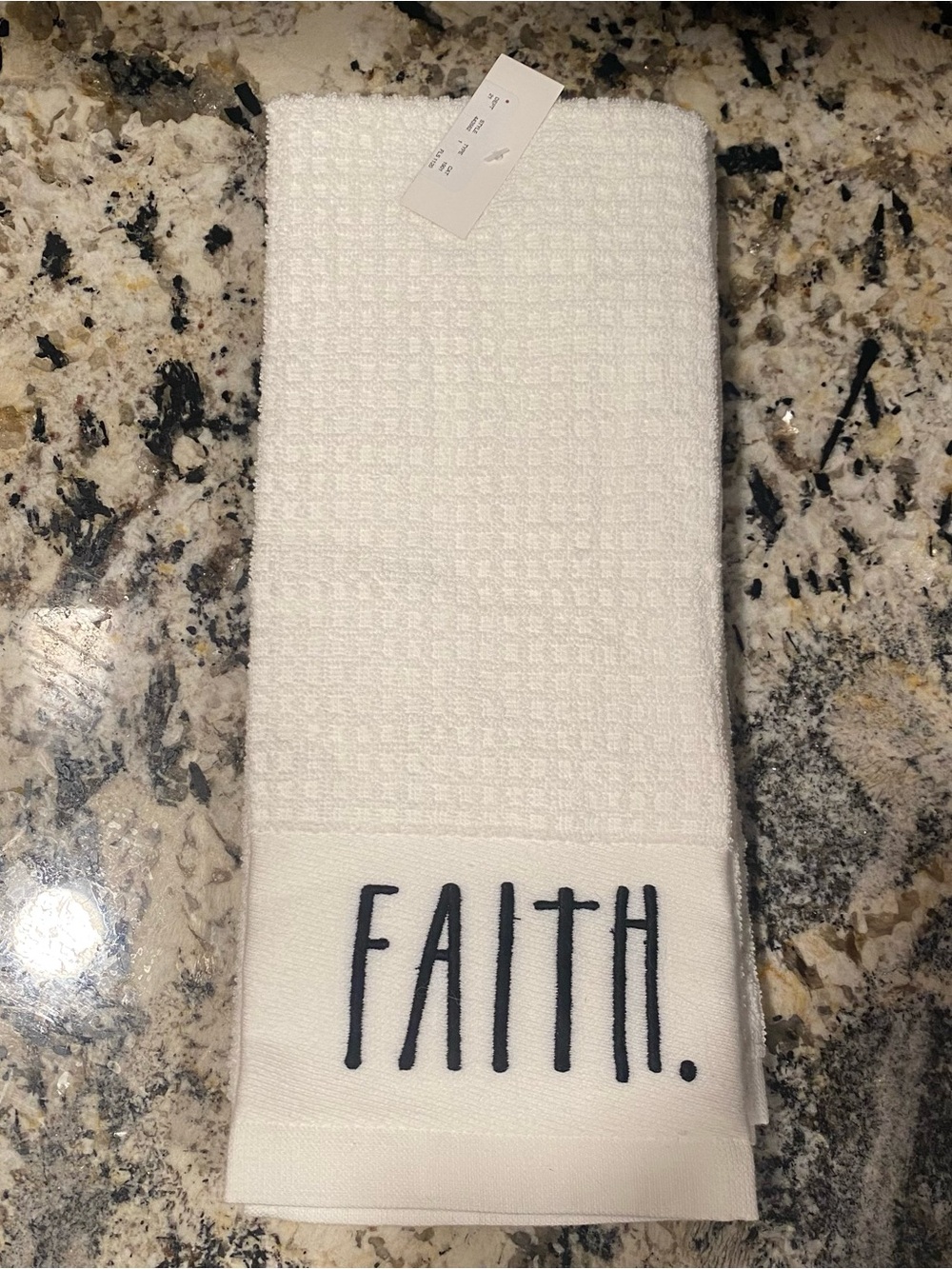 Rae Dunn set of 2 Hand Towels with FAITH and HOPE white with black Lettering